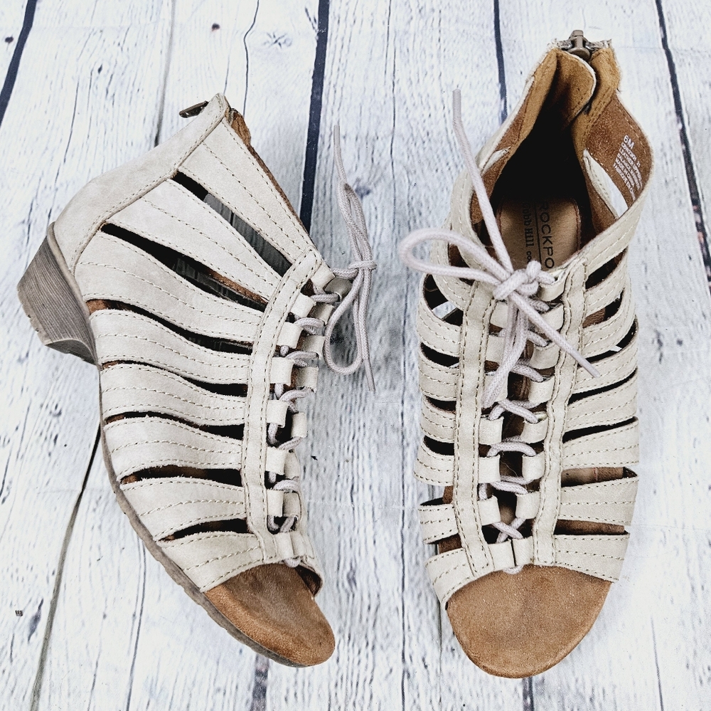 ROCKPORT ~ COBB HILL COLLECTION | laceup leather open toe gladiator heel sandals